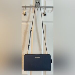 Michael Kors Navy Leather crossbody Bag with Gold Accents